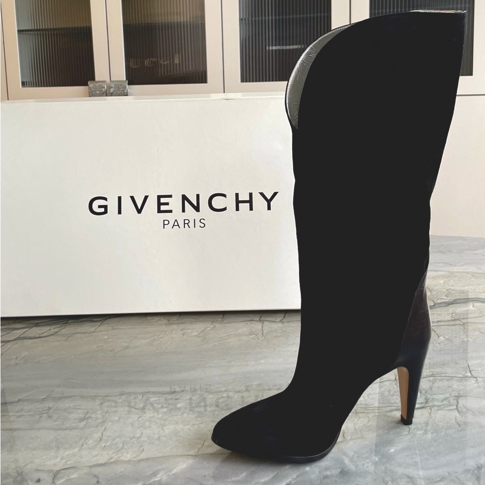 GIVENCHY - Black Suede Knee-Length Heeled Boots